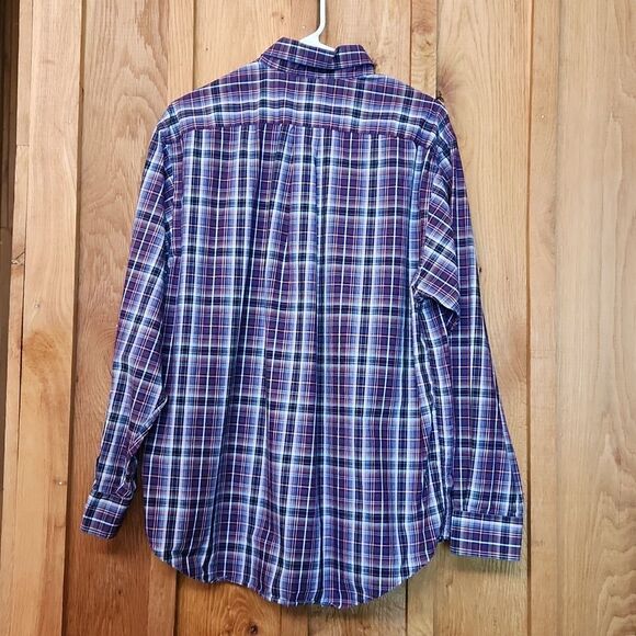 Roundtree & Yorke Long Sleeve Button Down Cotton Shirt, Medium, Red& Black Plaid - Picture 2 of 9